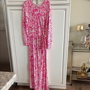 Lilly Pulitzer Pink and White Floral LS Dress XS